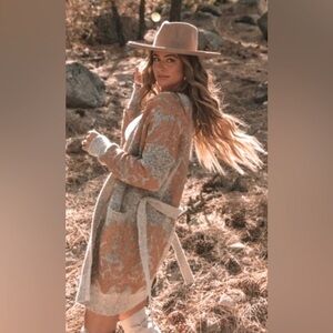 NWT Love Stitch Women’s Solstice Copper Metallic Shimmer Print Belted Cardigan